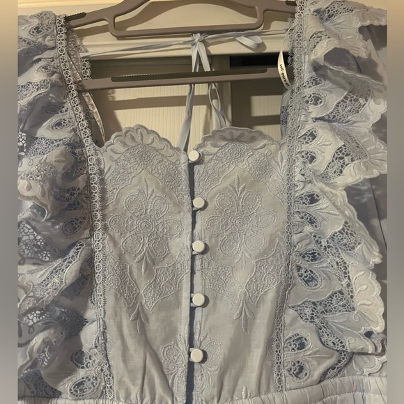 SELF-PORTRAIT 
Broderie Anglaise Cotton Midi Dress - Blue size 4 - Picture 6 of 12